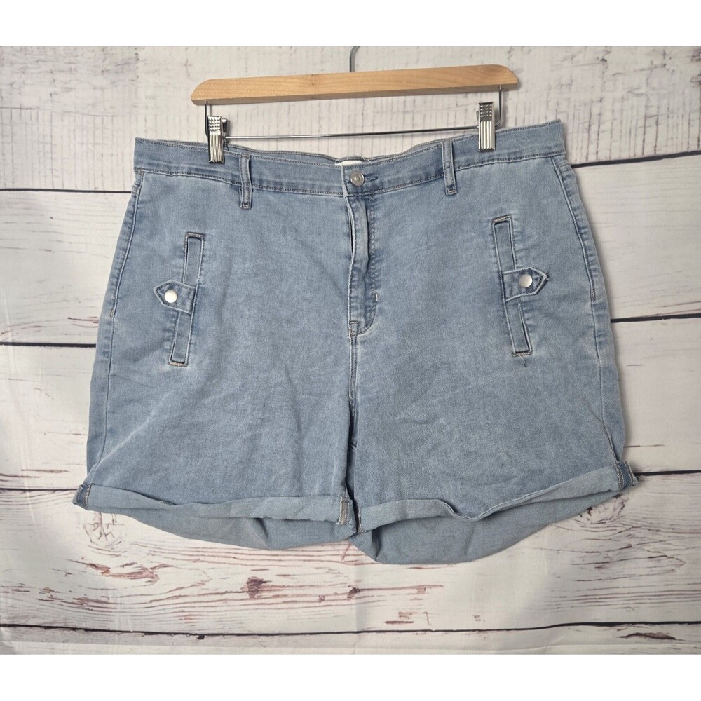 Nicole Miller Womens Shorts Size 16 Blue Light Wash Soho High Rise Rolled Cuff